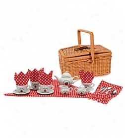 23-piece Porcelain Ladybug Tea Set With Twig Basket