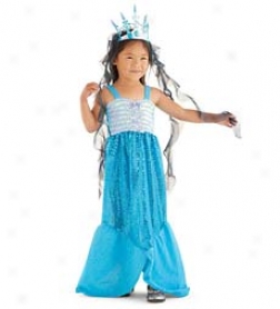 40" Machine Washable Blue Satin Crepe With Sequins eMrmaid Costume