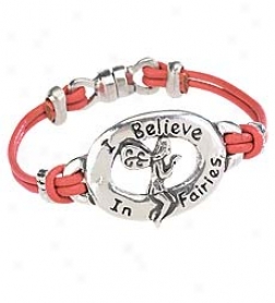 5" Double Corded Pink Leather Bracelet With Engraved Pewter Decoration