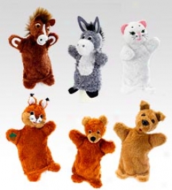 9" Animal Hand Puppets, Set Of 2