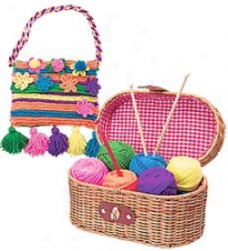 Beginners Yarn Craft Kit With Wicker Basket