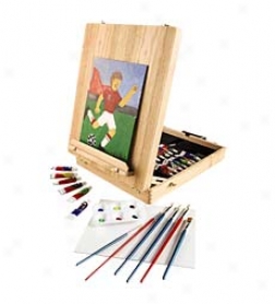 Easel Artist Set With Wooden Elm Box And Tabletop Easel