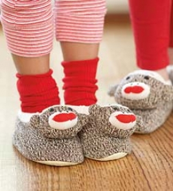 Machine Washable Calssic Infant Sock Monkey Slippers Size 7-12 Mos. With Non-skid Soles And Elastic Bands