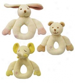 Miyim Natural Cotton-filled Machine Washable Kjitted First Friend Rattle With Embroided Face And Velour Details