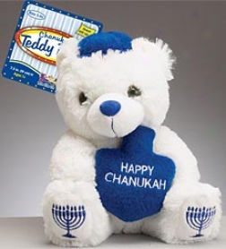 "happy Chanukah" Teddy Bear With Plush Dreidel