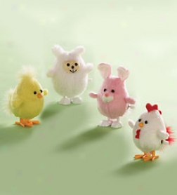 Set Of 4 Wind-up Mini Springtime Pals