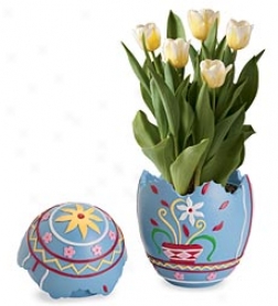 Yellow Tulips In Ukrainian Egg Planter