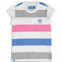 Adidas Originals Summer Striped S/s T-shirt - Big Kids - White/shift Grey/bluebired