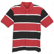 Basic Stripe Pique Polo - Mens - Black/white/red