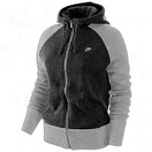 Nike Aw77 Full Zip Sweater Knit Hoodie - Womens - Blavk Heather/dark Grey Heather/cool Grey