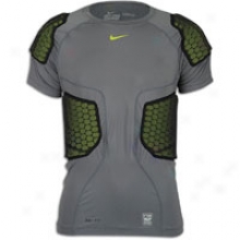 Nike Pro Combat Hi-vis 5 Pad S/s Top - Mens - Grey/voltt