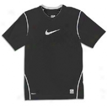 Nike Pro Combat Swoosh Fitted S/s Youth Crew - Big Kids - Black/white