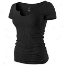 Nike Ribbed Solid Notch S/s T-shirt - Womens - Black