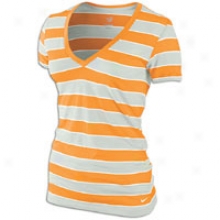 Nike Slub Stripe V-neck S/s T-shirt - Womens - Julep/vivid Orange