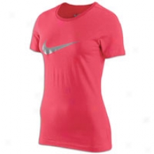 Nike Swoosh S/s T-shirt - Womens - Light Voltage Cherry/dark Grey Heather