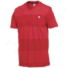 Puma Striped V-neck Pocket S/s T-shirt - Mens - Ribbon Red