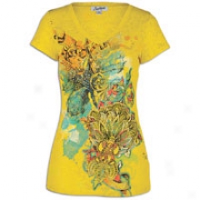 Southpole Multicolor W/gold Glitter V-nk T-shirt - Womens - Lemon Yellow