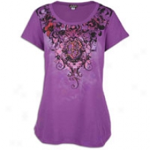 Southpole Plus Size Floral Excavate Neck Tee - Womens - Purple