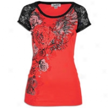 Southpole Raglan Lace Floral S/s T-shirt - Womens - Watermelon