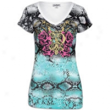 Southpole V-neck T-shirt W/glitter & Rhinestones - Womens - Jade