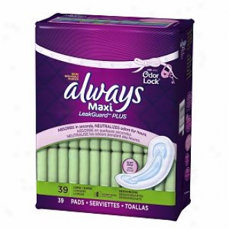 Always Maxi Leakguard Plus Odor-lock Pads Without Wings, Double Pack, Long-super, 39 Ea