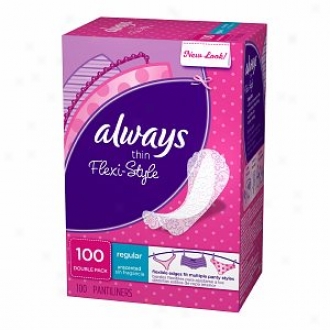 Always Thin Flexi-style Pantiliners, Unscented, Double Pack, Regular, 100 Ea