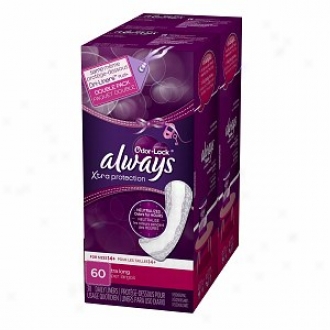 Always Xtra Protection Diurnal Liners Plus Odor-lock Pads, Double Pack, Extra Long, 60 Ea