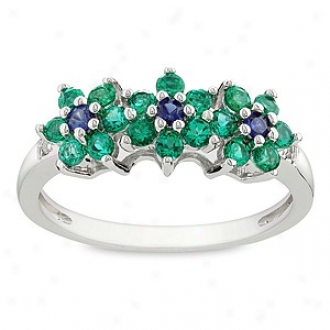 Amour 0.01 Ct Diamond Tw And 5/8 Ct Tgw Created Sapphire Created Emerald Flower Clique S, 7