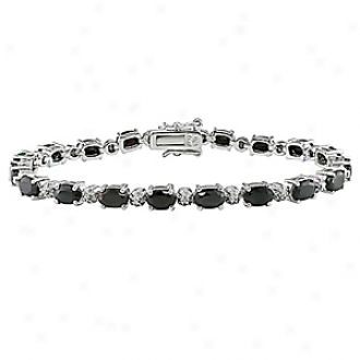 Amour 0.02 Ct Diamond Tw And 11 1/6 Ct Tgw Sapphire Bracelet 7.25in, Black And Silver