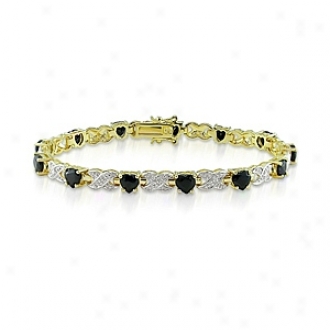 Amour 0.02 Ct Diamond Tw And 7 4/5 Ct Tgw Sapphire Bracelet 7.5in, White An dBlack