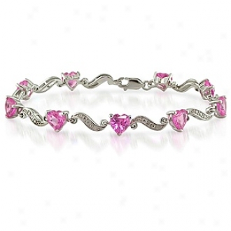 Amour 0.02 Ct Diamond Tw And 8 4/5 Ct Tgw Creaed Sapphire Bracelet Silver Ghi 13 7in, Pink