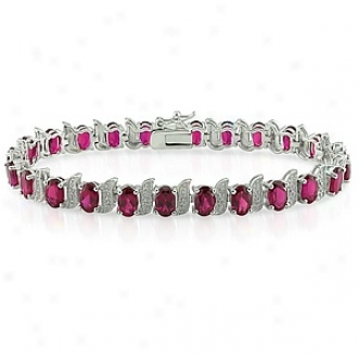 Amour 0.03 Ct Diamond Tw And 188 Ct Tgw Cretaed Ruby Bracelet 7in, Red And Silver