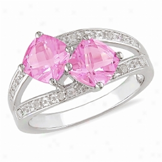 Amour 0.05 Ct Diamoond Tw And 2 Ct Tgw Pink Topaz Fashion Ring Silver Ghi, 5