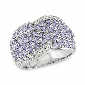 Amour 0.06 Ct Diamond Tw And 2 1/10 Ct Tgw Tanzanite Ring Silver, 5