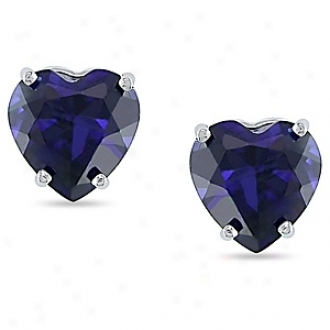 Amour 1 4/5 Ct Tgw Created Sapphire Stud Earrings 10k, Azure And White Gold