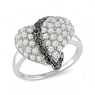 Amour 1 Ct Black And White Diamond Tw Heart Ring Silver I3, 5