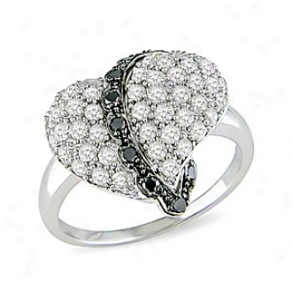 Amour 1 Ct Black And White Diamond Tw Heart Ring Silver I3, 8