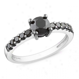 Amour 1 Ct Blac Diamond Tw Engagemment Ring Silver  Black Rhodium Plated, 5