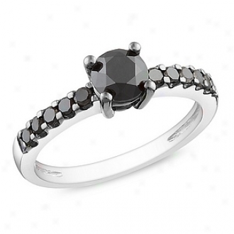 Amour 1 Ct Black Diamond Tw Engagement Ring Silver  Black Rhodium Plated, 7