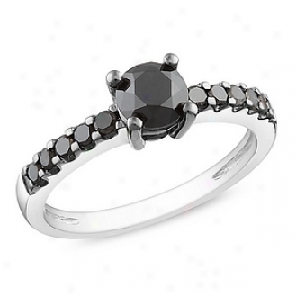Amour 1 Ct Black Diamond Tw Engagement Ring Silver  Black Rhodium Plated, 6