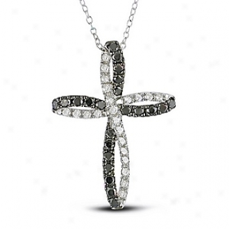 Amour 1 Ct Diamond Tw Religious Pendant With Chain Rhodium Plated Black And White