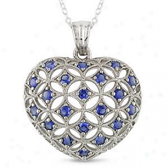 Amour 1 Ct Tgw Created Sapphire Heart Pendant With Chain, Blue And Silver