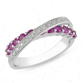 Amour 1/10 Ct Diamond Tw And 1 Ct Tgw Created Pink Sapphire Fashion Ring Silver Ghi, 5