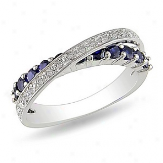 Amour 1/10 Ct Diamond Tw And 7/8 Ct Tgw Created Sapphire Fashion Ring Silver, 9