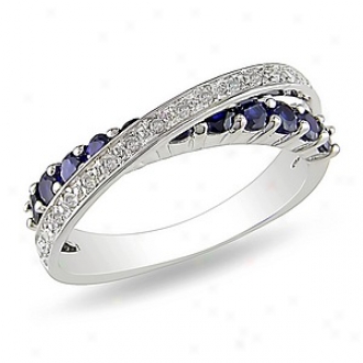 Amour 1/10 Ct Diamond Tw And 7/8 Ct Tgw Created Sapphire Fashion Ring Silver, 6