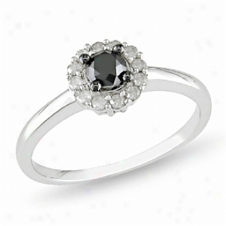 Amour 1/2 Ct Black And White Diamond Tw Engagement Ring Silver I3, 8