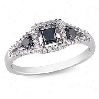 Amour 1/2 Ct Black And White Diamond Tw Fashion Ring Silver, 6