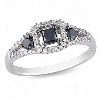 Amour 1/2 Ct Black And White Diamond Tw Fashion Ring Silver, 7