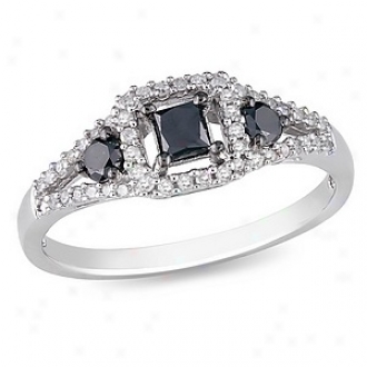 Amour 1/2 Ct Black And White Diamond Tw Fashion Ring Silver, 8