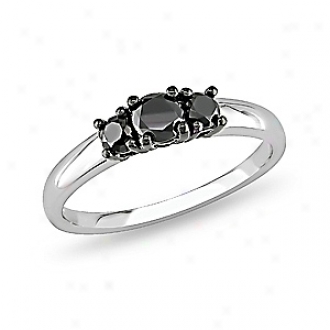 Amour 1/2 Ct  Black Dismond Tw 3 Stone Ring Silver, 6